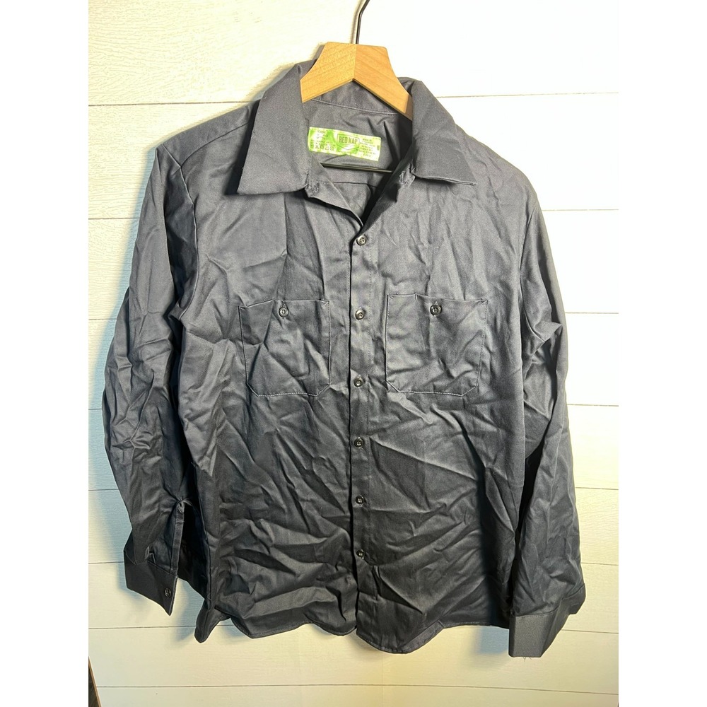 Red Kap Mens Medium Regular Long Sleeve Work Shirt SC30NV Navy Blue 100 Cotton